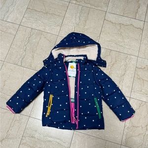 Mini Boden winter jacket navy blue with stars and removable sleeves - size 4-5 y